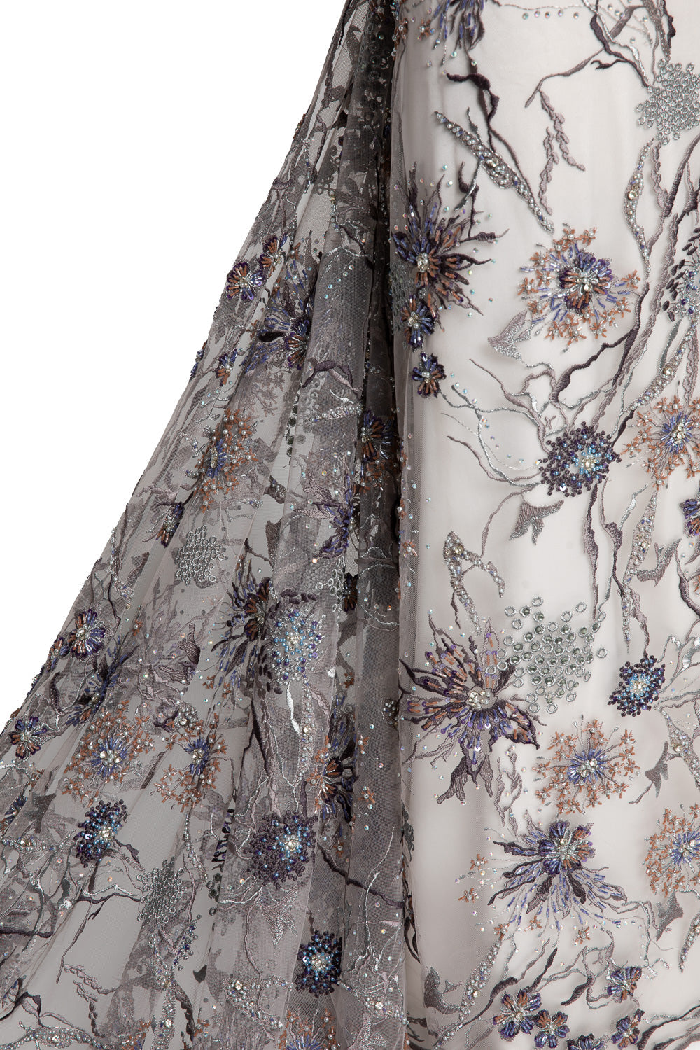 1 Yard Glamorous Embroidered Beaded Lace Fabric with Sequins and Floral Pattern 50/52" Wide