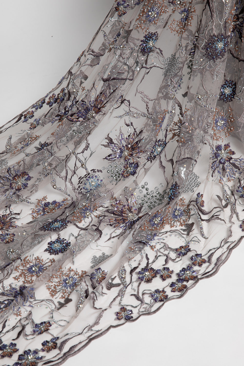 1 Yard Glamorous Embroidered Beaded Lace Fabric with Sequins and Floral Pattern 50/52" Wide