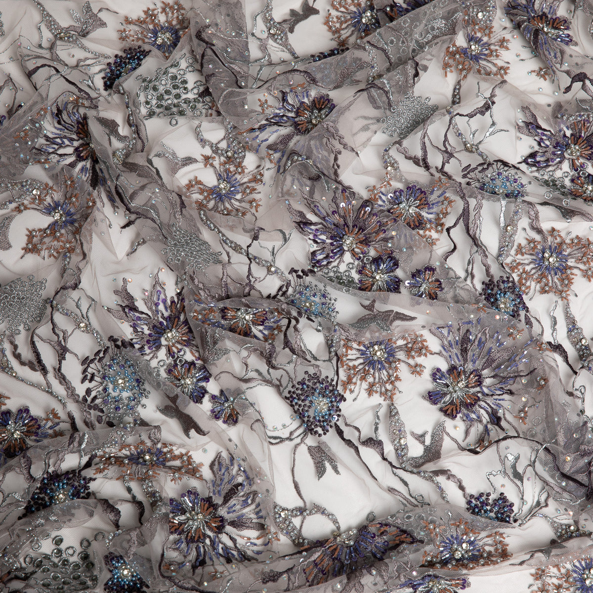 1 Yard Glamorous Embroidered Beaded Lace Fabric with Sequins and Floral Pattern 50/52" Wide