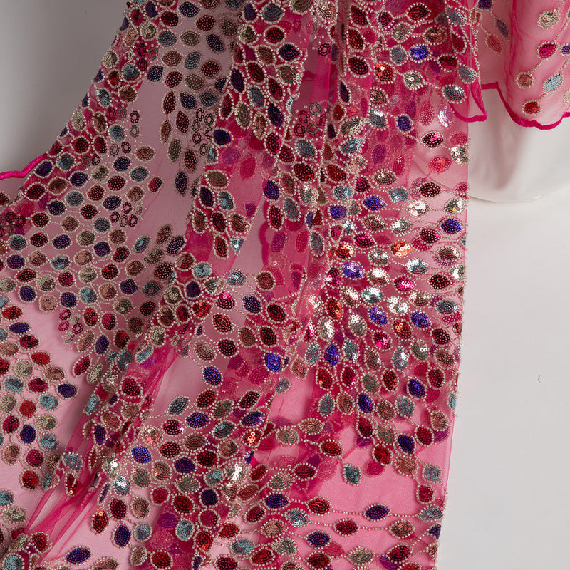 1 Yard 50/52" Wide Beaded & Sequined Lace Fabric Embroidered Polyester Mesh for Prom, Evening & Event Gowns