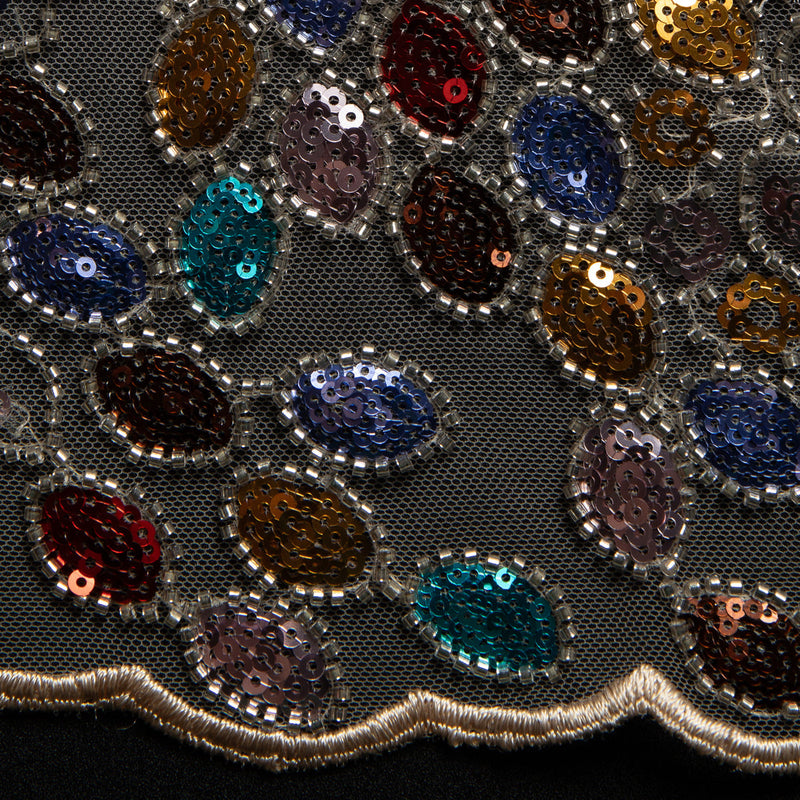 1 Yard Dazzling Polyester Embroidered Beaded Sequined Lace Fabric 50/52" Wide