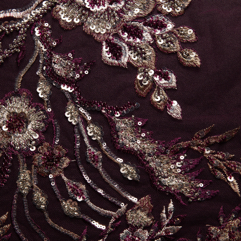 1 Yard Premium Floral Embroidered Lace with Beads & Sequins 50/52" Wide Polyester Mesh for Formalwear
