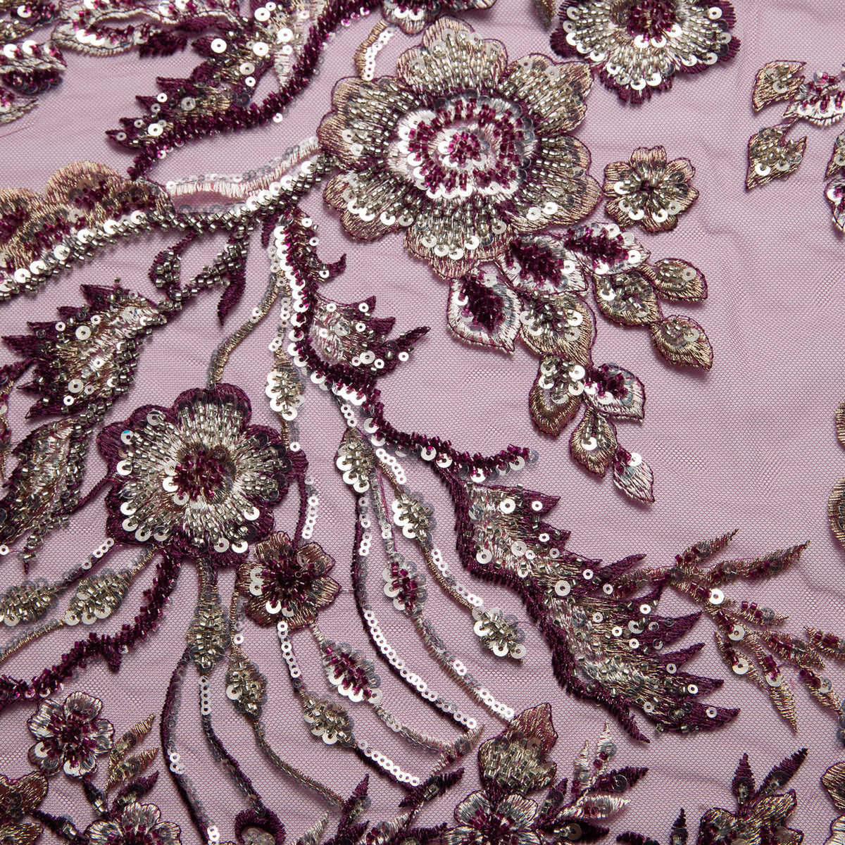 1 Yard Embroidered Beaded and Sequined Lace Fabric with Floral Pattern 50/52" Wide