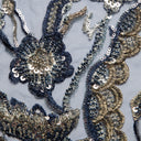 1 Yard Embroidered Beaded and Sequined Lace Fabric with Floral Pattern 50/52" Wide