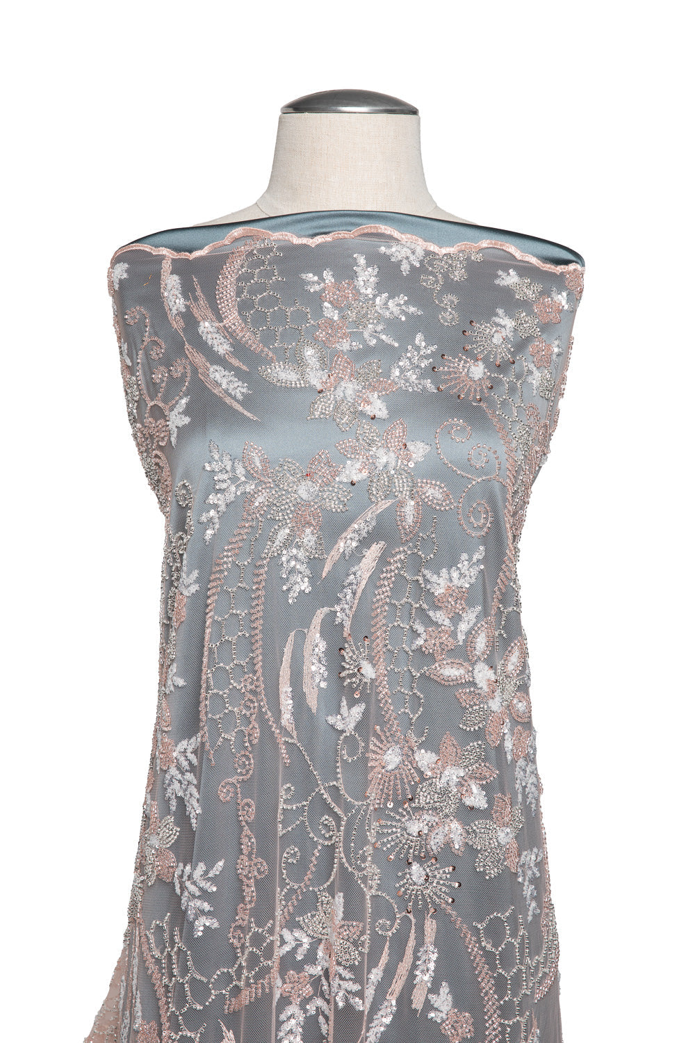 1 Yard Embroidered Beaded Lace Fabric with Sequins and Floral Pattern 100% Polyester 50/52" Wide