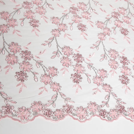 1 Yard 50/52" Wide Embroidered Beaded Sequined Lace Fabric with Genteel Floral Pattern Polyester