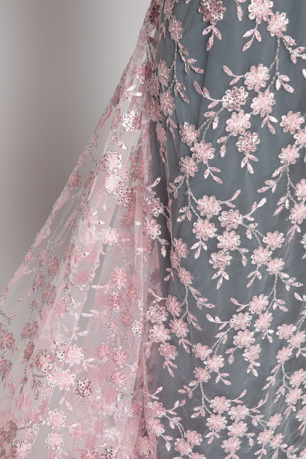 1 Yard Elegant Floral Beaded & Sequined Embroidered Lace Fabric, 50/52" Wide, 100% Polyester