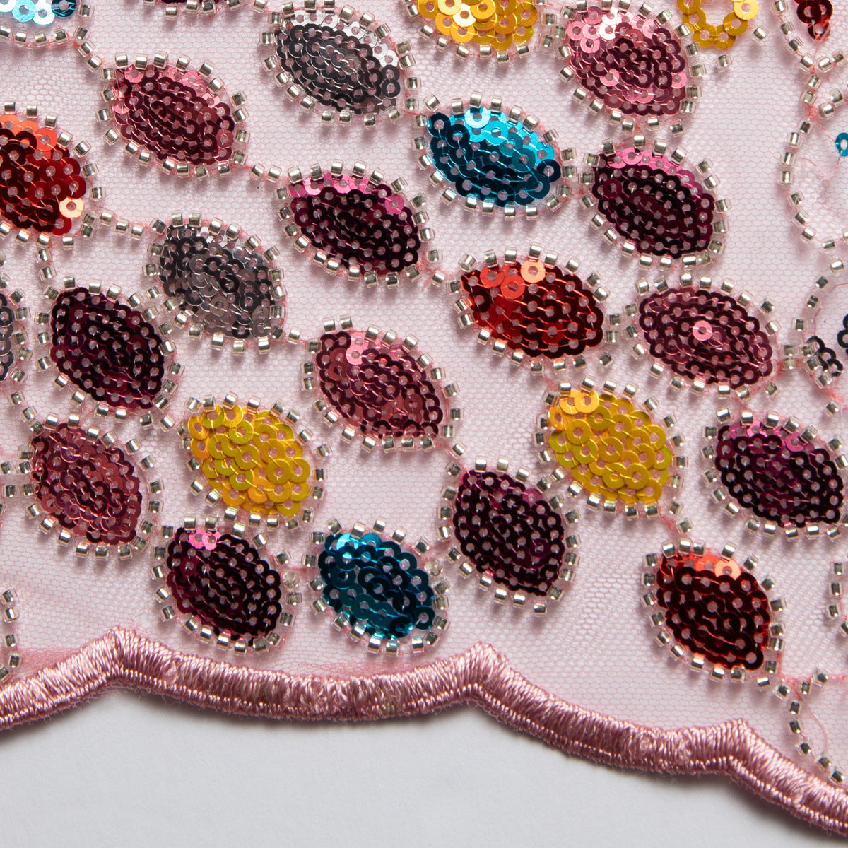 1 Yard 50/52" Wide Beaded & Sequined Lace Fabric Embroidered Polyester Mesh for Prom, Evening & Event Gowns