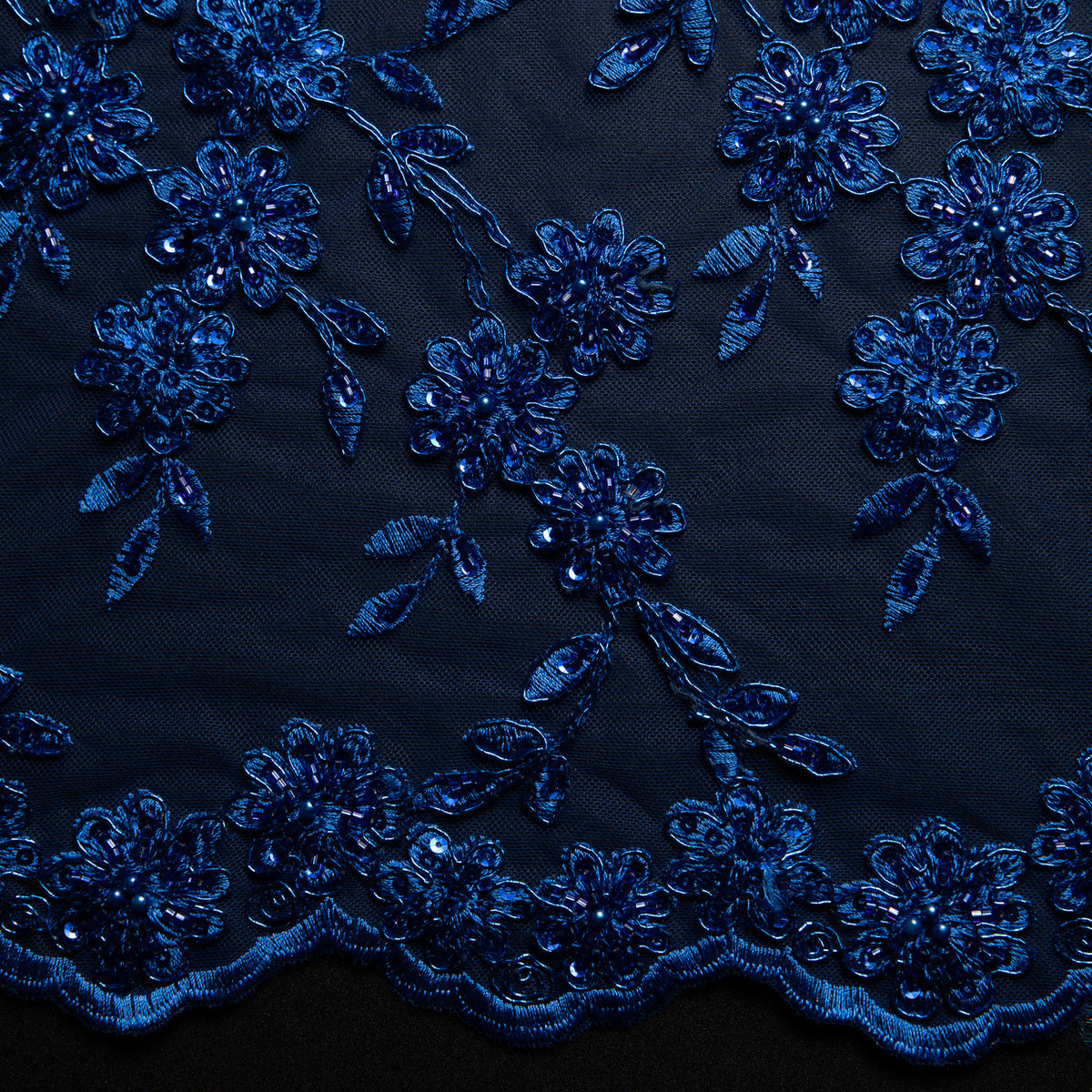 1 Yard 50/52" Wide Embroidered Beaded Sequined Lace Fabric with Genteel Floral Pattern Polyester