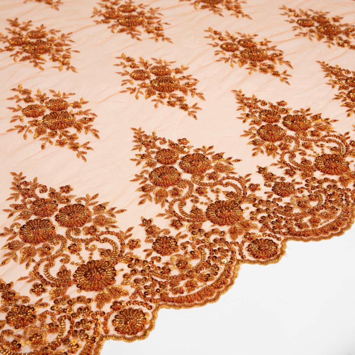 1 Yard Embroidered Beaded Sequined Lace Fabric with Intricate Pattern 50/52" Wide 100% Polyester Bridal & Gown Mesh