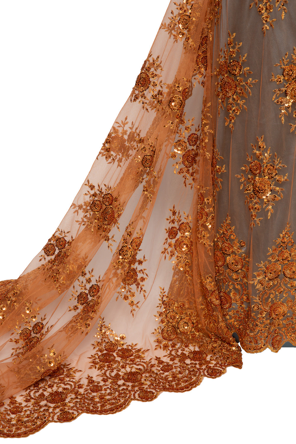 1 Yard Embroidered Beaded Sequined Lace Fabric with Intricate Pattern 50/52" Wide 100% Polyester Bridal & Gown Mesh