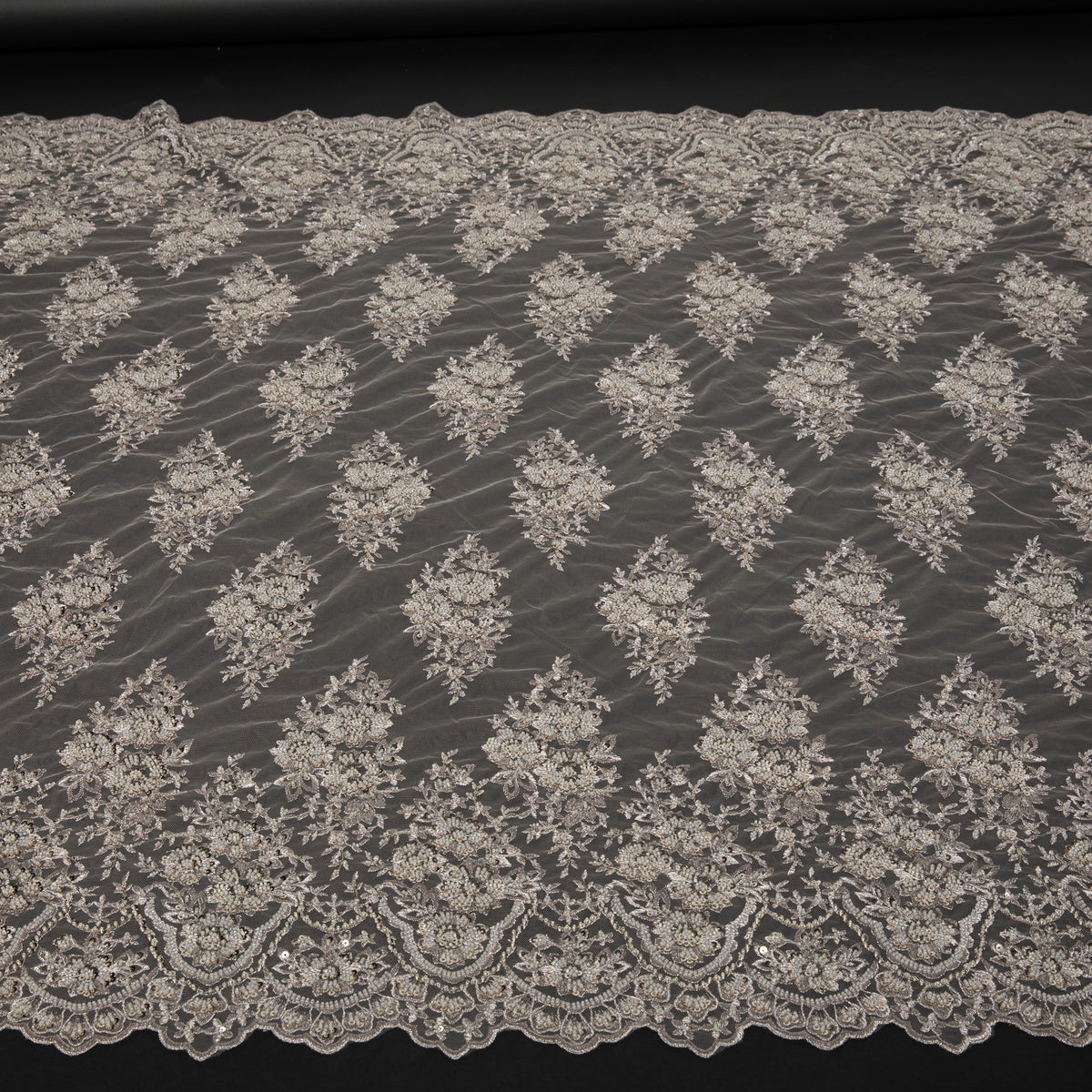 1 Yard Captivating Embroidered Beaded Sequined Lace Fabric with Intricate Pattern 50/52" Wide