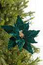 24" Emerald Velvet Glitter Poinsettia Stem