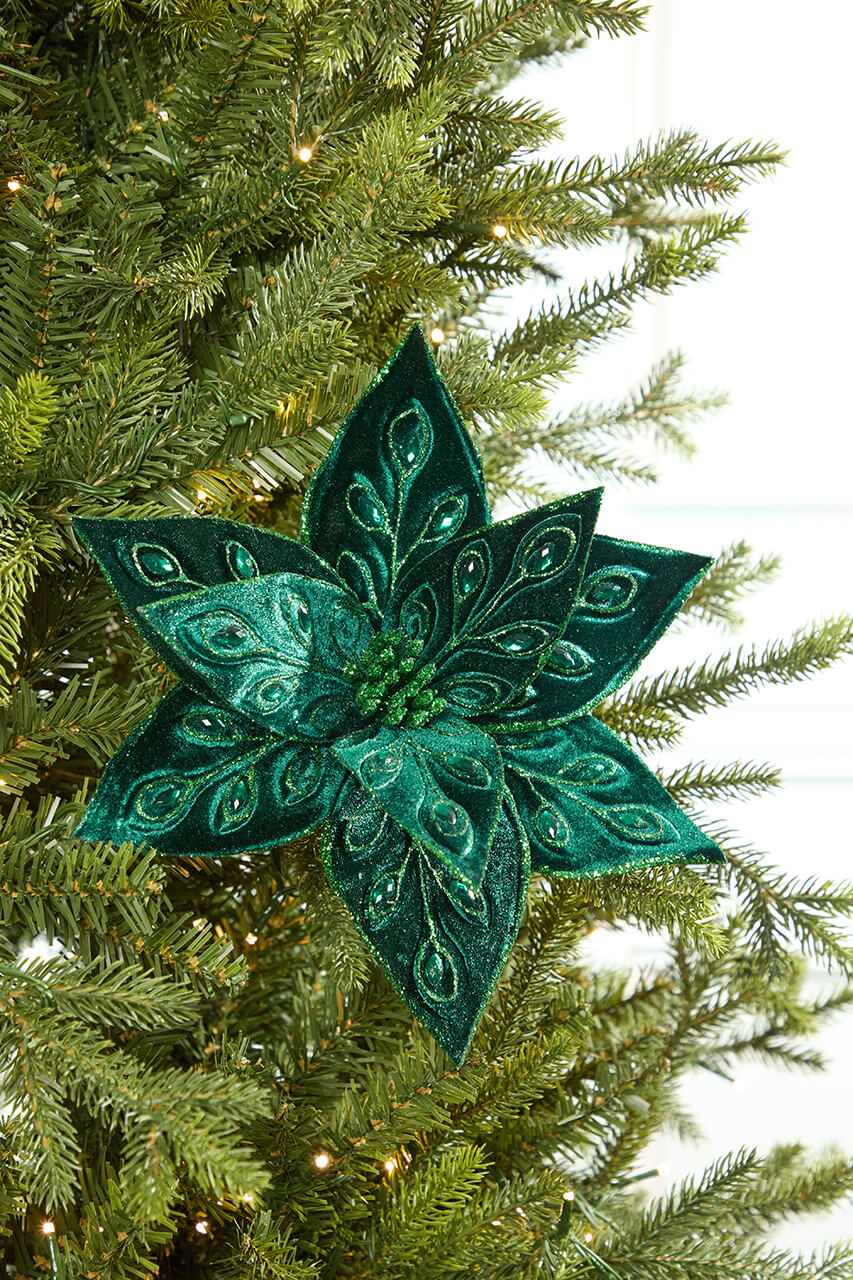 22" Emerald Jeweled Poinsettia Stem