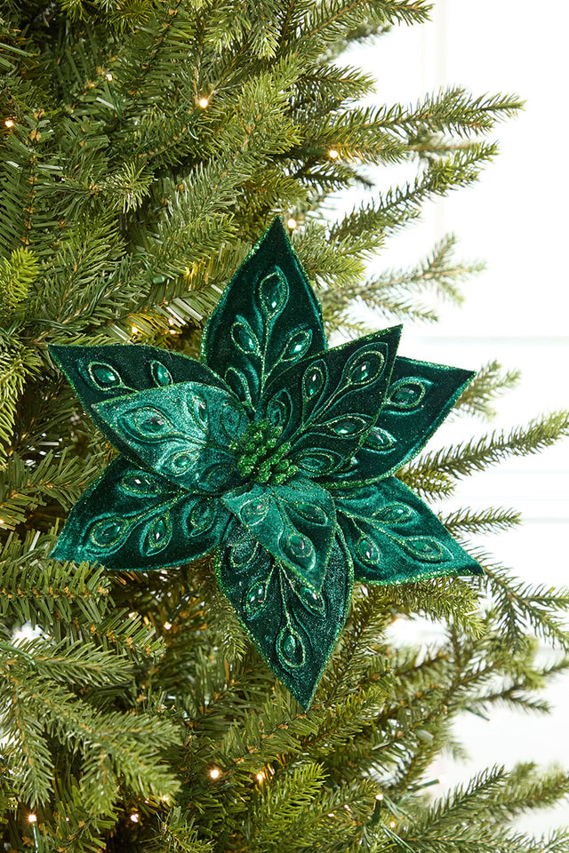 22" Emerald Jeweled Poinsettia Stem