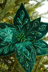 22" Emerald Jeweled Poinsettia Stem