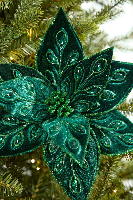 22" Emerald Jeweled Poinsettia Stem
