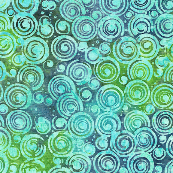 Cotton Batik Fabric Essence Circle in Circle Multi Purple Green Flourite 44/45