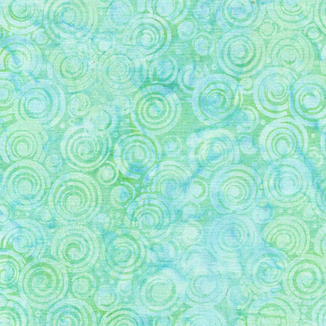 Cotton Batik Fabric Essence Circle in Circle Teal Aqua 44/45"