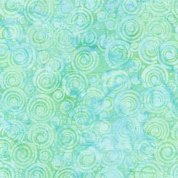 Cotton Batik Fabric Essence Circle in Circle Teal Aqua 44/45"