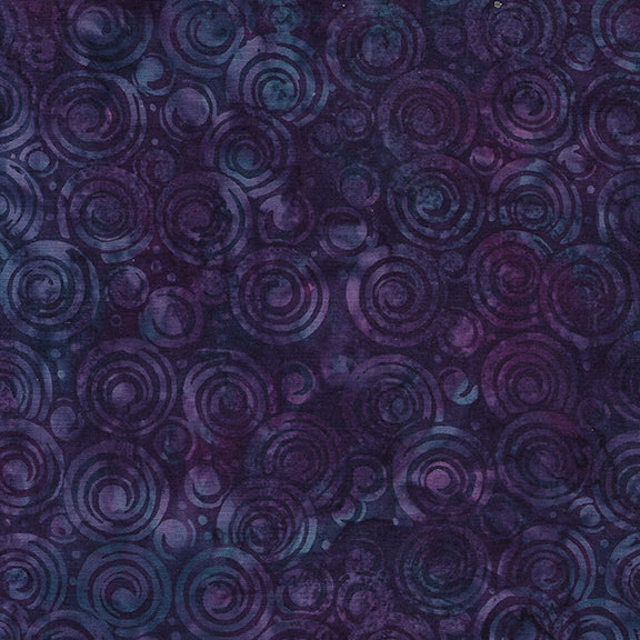 Cotton Batik Fabric Purple Eggplant Circle in Circle 44/45