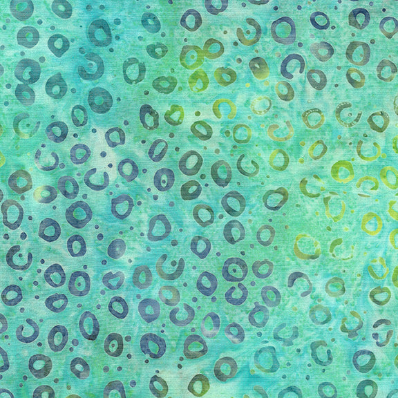 Cotton Batik Fabric Teal Aqua Essence Round and Round 44/45