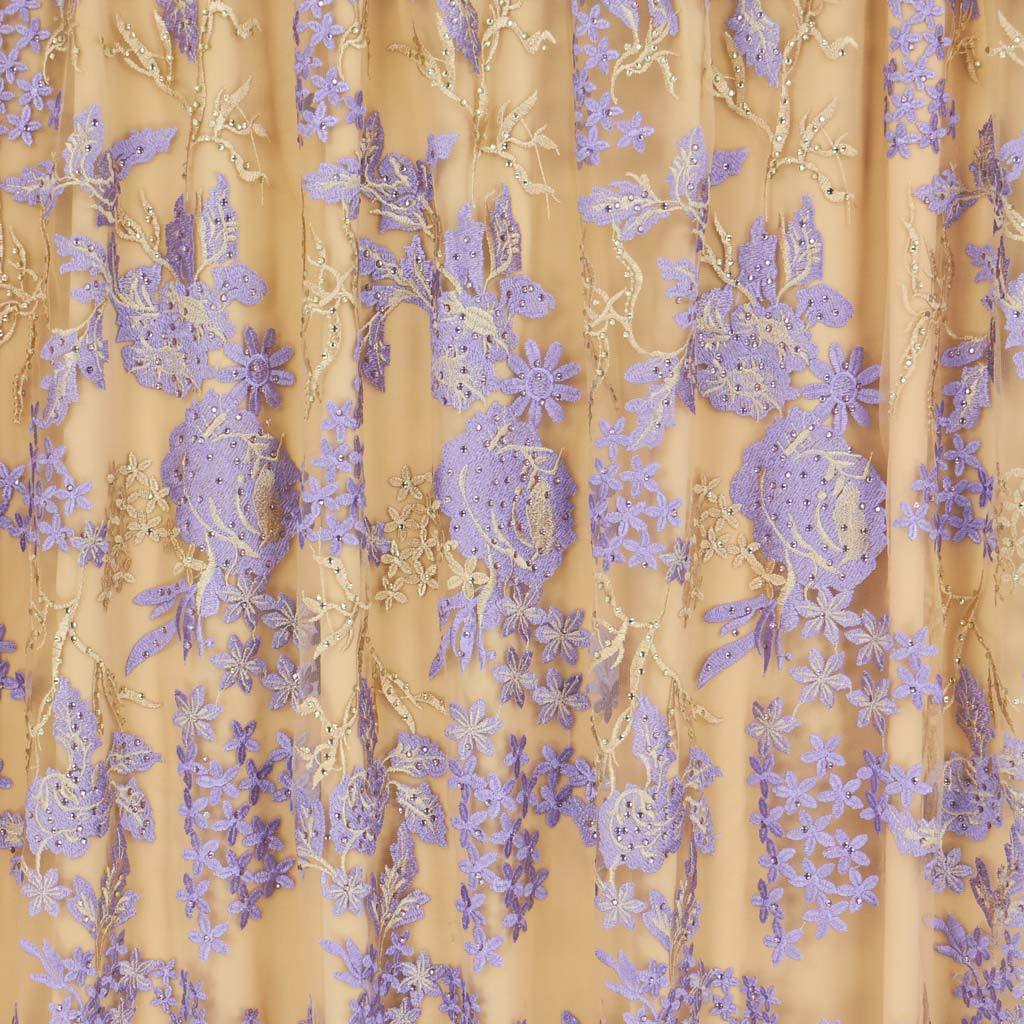 Eve Embroidered Mesh Polyester Fabric - Embroidered Mesh With Sequin, Nude/White, 48/50" Width (1 Yard)