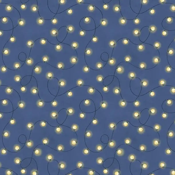 Cotton Fabric Evergreen Escape String Lights Navy 44/45"
