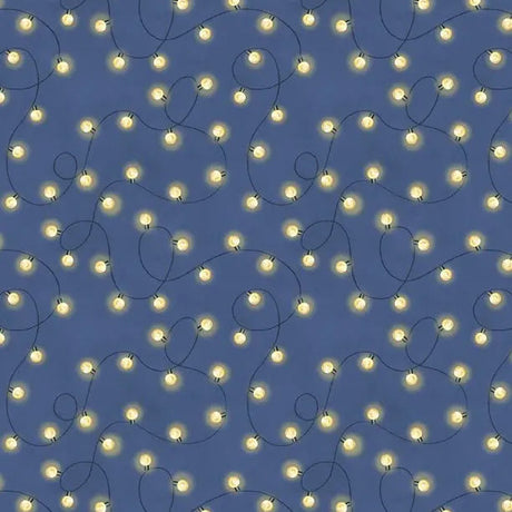 Cotton Fabric Evergreen Escape String Lights Navy 44/45"