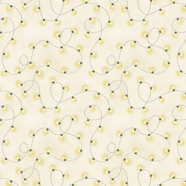 Cotton Fabric Evergreen Escape String Lights All Over Sand 44/45"