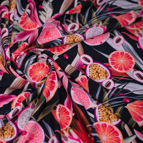 Exotic Sliced Fruited Printed Nylon Spandex Fabric - Multicolor Fruit Print, 55/56" Width (1 Yard)