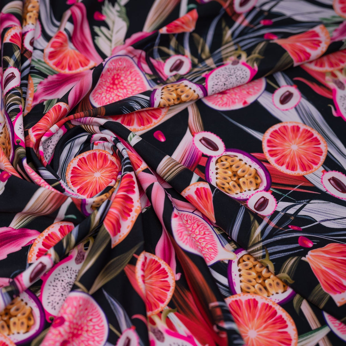 Exotic Sliced Fruited Printed Nylon Spandex Fabric - Multicolor Fruit Print, 55/56" Width (1 Yard)