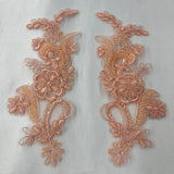 Beaded Corded Floral Lace Applique Pair
