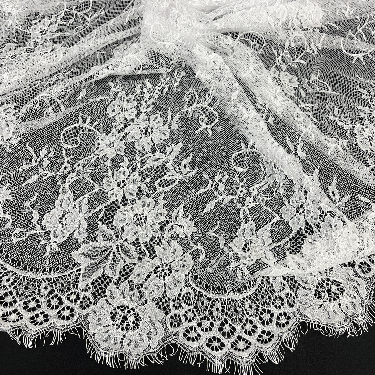 Embroidered Chantilly Lace with Eyelash Scallop