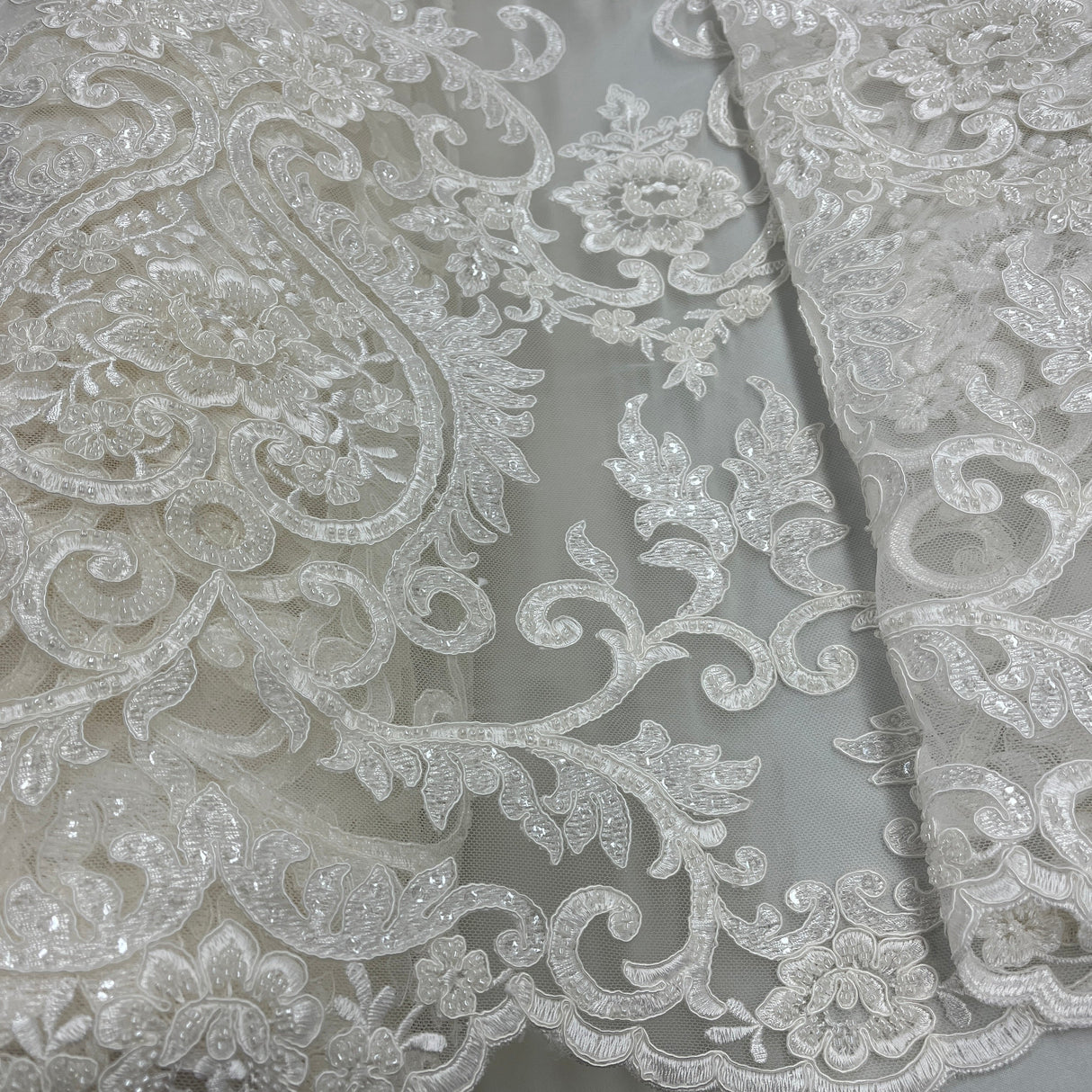 Beaded Corded Bridal Lace Dark Ivory