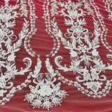 Beaded Lace Fabric Embroidered On 100 Percent Polyester Net Mesh - Off White, Antique Silver, White, 50" Wide (1 Yard)