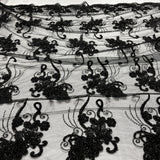 Beaded & Corded Lace Fabric - Embroidered 100 Percent Polyester Net Mesh, Navy/Black, 54" Width (1 Yard)
