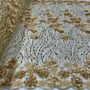 1 yarda de tela de encaje floral 3D con cuentas y lentejuelas bordadas, 100% poliéster, malla de red, ancho de 52 pulgadas