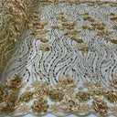 1 yarda de tela de encaje floral 3D brillante con cuentas blanca