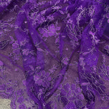 1 Yard Elegant Floral Embroidered Lace Fabric on Polyester Mesh, 52" Wide