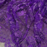 Embroidered Lace Fabric - 100 Percent Polyester Net Mesh, Floral Beaded Design, 52" Width (1 Yard)
