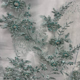 Beaded Floral Lace Fabric on Polyester Net Mesh