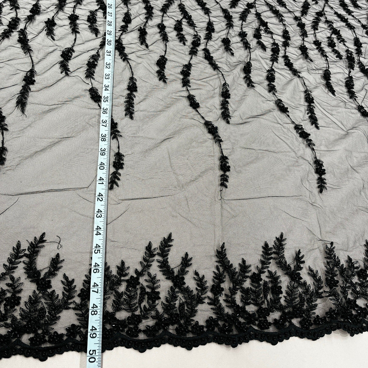 Beaded Lace Fabric on Polyester Net Mesh