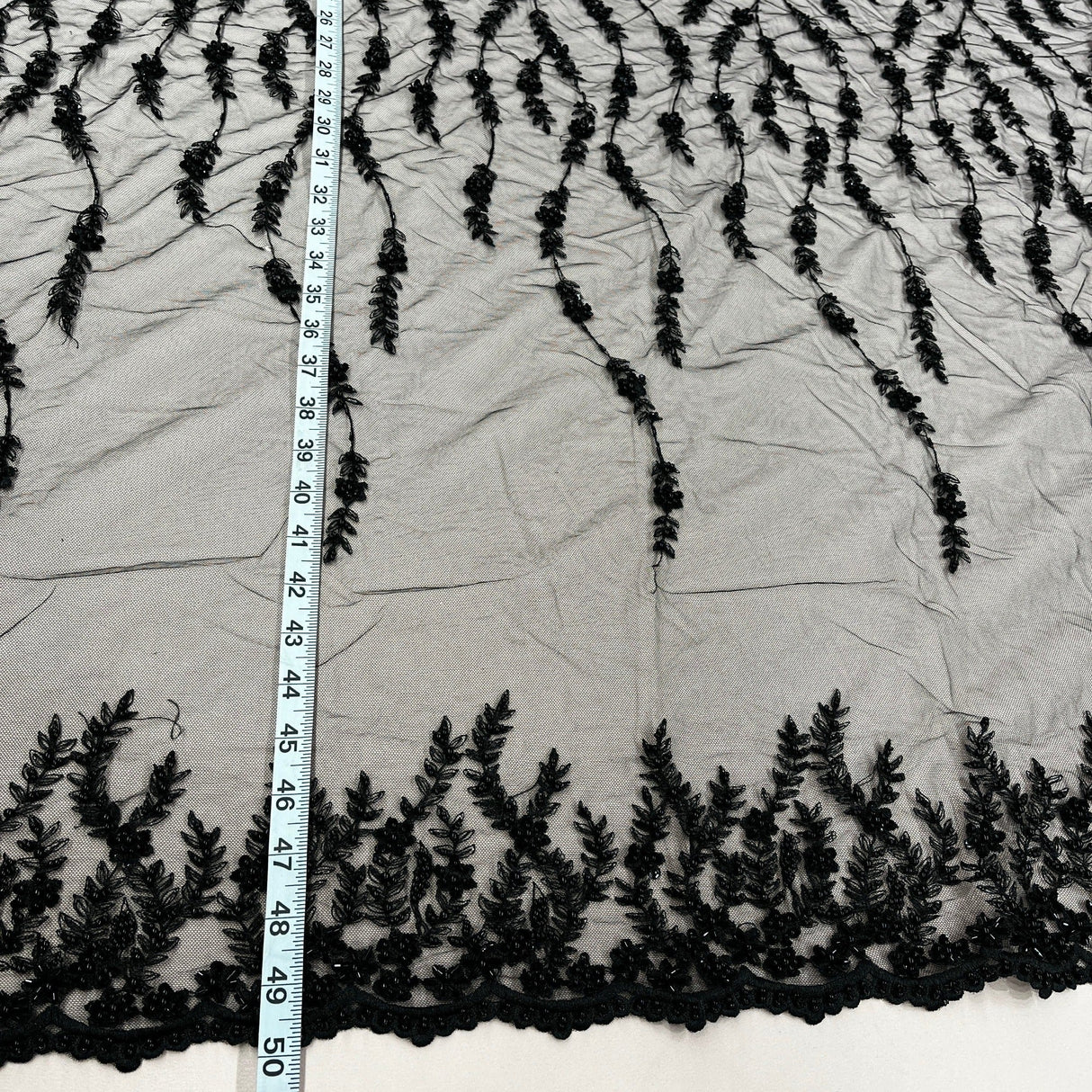 Beaded Lace Fabric Embroidered On 100 Percent Polyester Net Mesh - Silver, Black, Gold, Floral Sequin Embroidery, 50" Width (1 Yard)