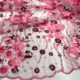 1 Yard Beaded Rhinestone 3D Floral Lace Fabric Embroidered 100 Percent Polyester Net Mesh 52 inch Width