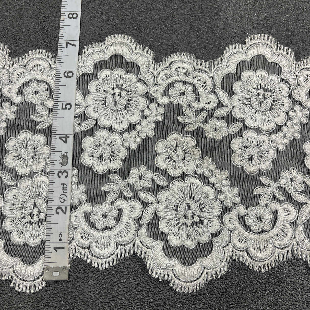Corded Double Sided Lace Trimming Polyester Fabric - Embroidered Net Mesh, 6.5" Width (1 Yard)