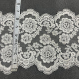 Corded Double Sided Lace Trimming Polyester Fabric - Embroidered Net Mesh, 6.5" Width (1 Yard)