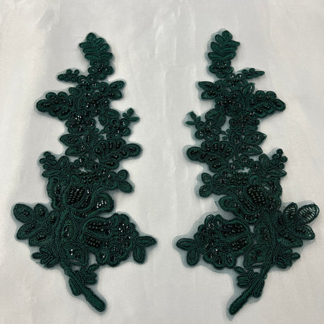 Beaded Corded Floral Lace Applique 100% Polyester Net Mesh