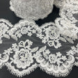 Beaded Corded Floral Lace Trim White
