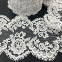 Beaded Corded Floral Lace Trim White